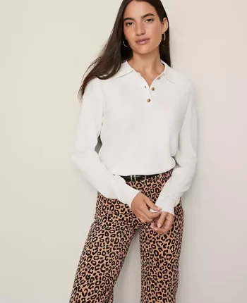 Ann Taylor Pullover Sweaters|Weekend Sweaters|Weekend Collection Polo Sweater Winter White