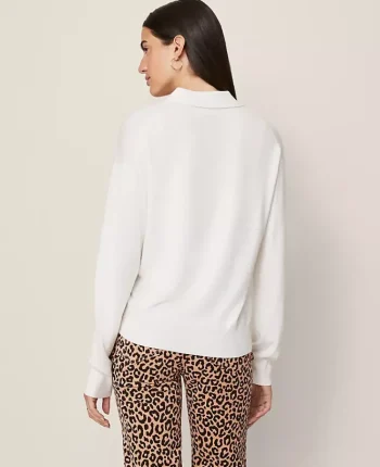 Ann Taylor Pullover Sweaters|Weekend Sweaters|Weekend Collection Polo Sweater Winter White