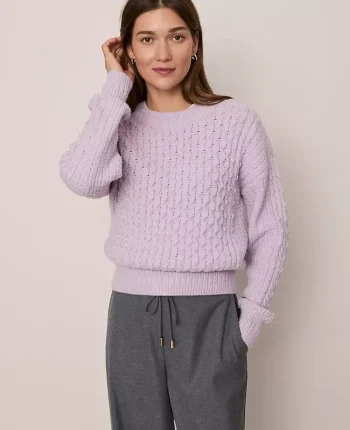 Ann Taylor Sweaters|All Sweaters|Weekend Collection Popcorn-Stitch Cable Sweater Lavender Frost