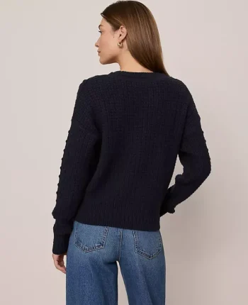 Ann Taylor Sweaters|All Sweaters|Weekend Collection Popcorn-Stitch Cable Sweater Night Sky