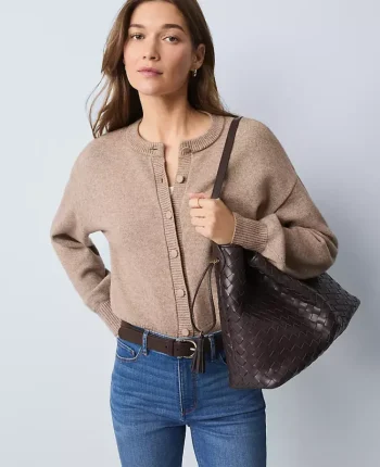 Ann Taylor Sweaters|All Sweaters|Weekend Collection Puff Sleeve Cardigan Vintage Taupe Melange