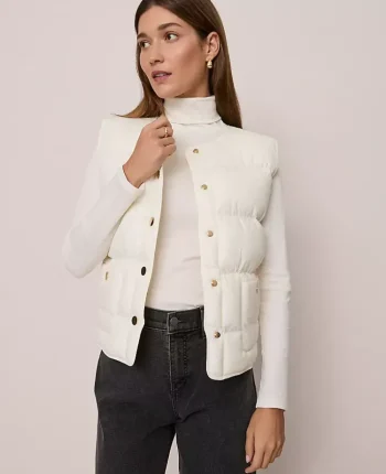 Ann Taylor Jackets And Blazers|Weekend Collection Quilted Vest Winter White