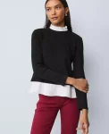 Ann Taylor Tops And Blouses|Weekend Tops|Weekend Collection Ruffle Mix Media Top Black