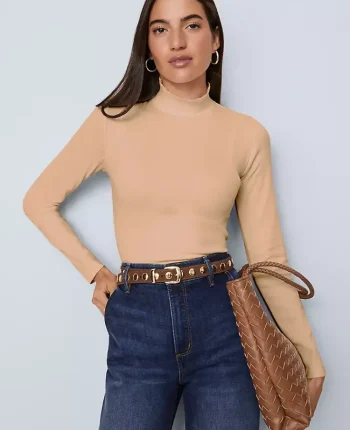 Ann Taylor Tops And Blouses|Weekend Tops|Weekend Collection Ruffle Mock Neck Top Cafe Au Lait