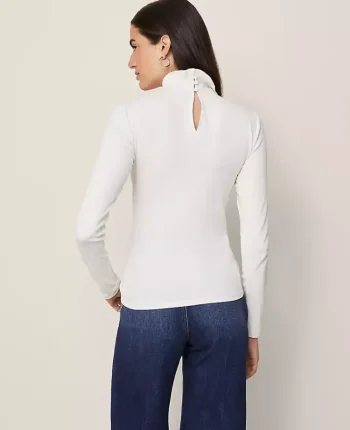 Ann Taylor Tops And Blouses|Weekend Tops|Weekend Collection Ruffle Mock Neck Top Winter White