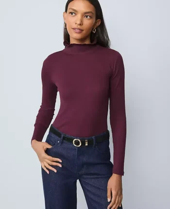 Ann Taylor Tops And Blouses|Weekend Tops|Weekend Collection Ruffle Mock Neck Top Poised Plum