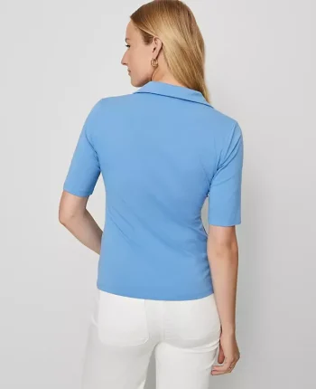 Ann Taylor Tops And Blouses|Weekend Collection Split Neck Polo Top Songbird Blue