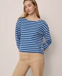 Ann Taylor Tops And Blouses|Weekend Collection Striped Crew Neck Top Deep Waters