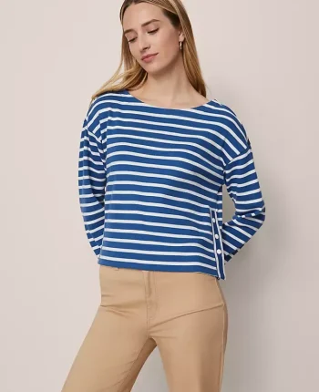 Ann Taylor Tops And Blouses|Weekend Collection Striped Crew Neck Top Deep Waters