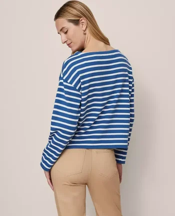 Ann Taylor Tops And Blouses|Weekend Collection Striped Crew Neck Top Deep Waters