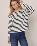 Ann Taylor Tops And Blouses|Weekend Collection Striped Crew Neck Top Ww - Black