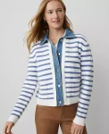 Ann Taylor Sweaters|All Sweaters|Weekend Collection Striped Denim Sweater Jacket Light Blue/White Combo