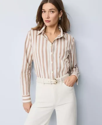 Ann Taylor Tops And Blouses|Weekend Tops|Weekend Collection Striped Relaxed Perfect Shirt Portabella