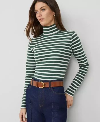 Ann Taylor Tops And Blouses|Weekend Tops|Weekend Collection Striped Turtleneck Top Dried Cilantro