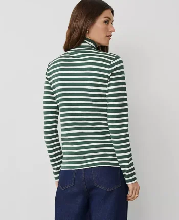 Ann Taylor Tops And Blouses|Weekend Tops|Weekend Collection Striped Turtleneck Top Dried Cilantro