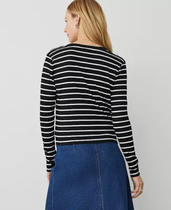 Ann Taylor Tops And Blouses|Weekend Tops|Weekend Collection Striped V-Neck Cardigan Black