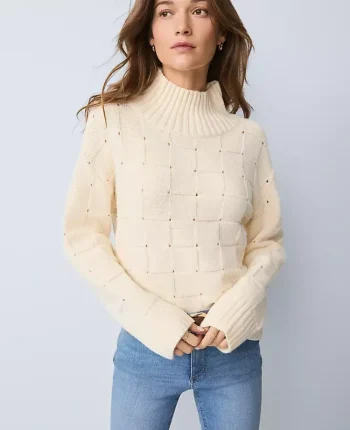 Ann Taylor Sweaters|All Sweaters|Weekend Collection Textured Turtleneck Sweater Feather