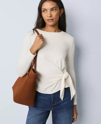 Ann Taylor Weekend Tops|Weekend Collection Tie Waist Top Winter White
