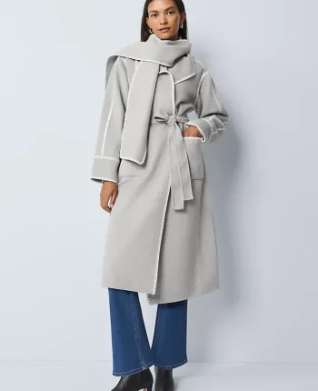Ann Taylor Jackets And Blazers|Weekend Jackets|Weekend Collection Wrap Scarf Coat Medium Light Heather Grey
