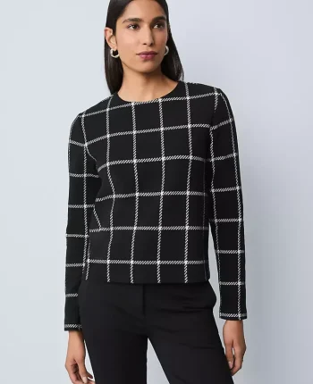 Ann Taylor Tops And Blouses|Windowpane Knit Top Black