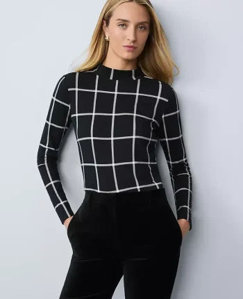Ann Taylor Tops And Blouses|Windowpane Mock Neck Top Black