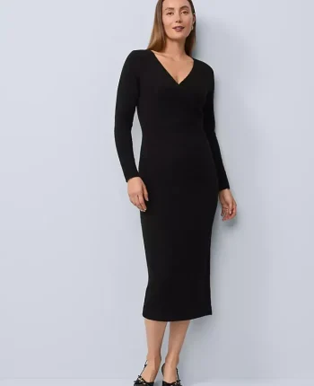 Ann Taylor Dresses|Sweaters|Wrap Effect Sweater Sheath Dress Black